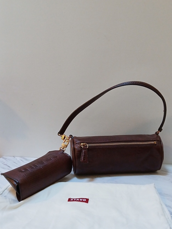 STAUD Handbags - STAUD Susy Lizard Embossed Leather Barrel Shoulder Bag